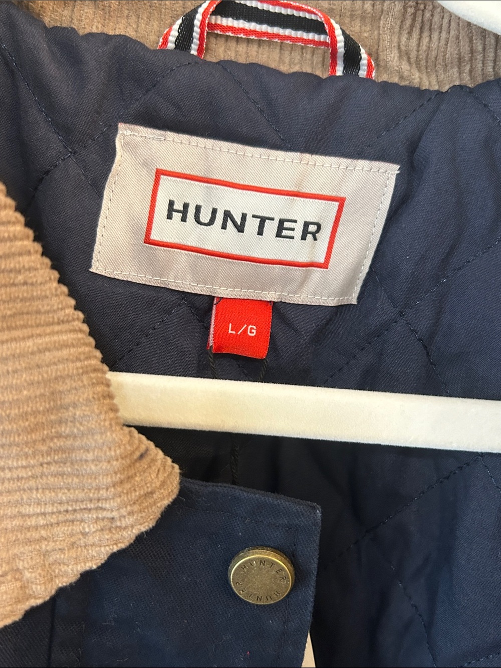 Hunter Navy women’s  Jacket with Tan Corduroy Collar Size large New! - Picture 8 of 8